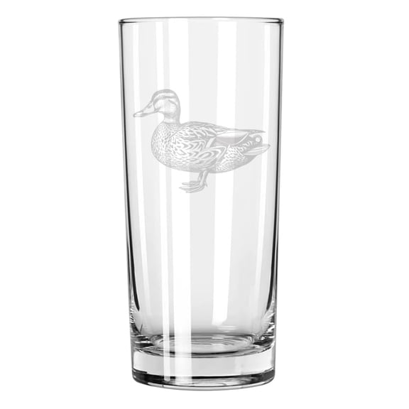 15 oz Tall Beverage Drinking Glass Highball Tumbler Gift Stylized Duck