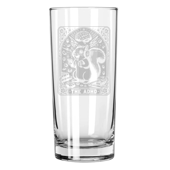 15 oz Tall Beverage Drinking Glass Highball Tumbler Gift The ADHD Squirrel Tarot Card Funny