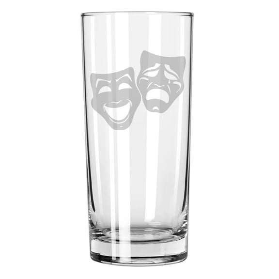 15 oz Tall Beverage Drinking Glass Highball Tumbler Gift Theater Masks