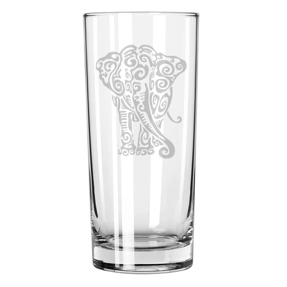 15 oz Tall Beverage Drinking Glass Highball Tumbler Gift Tribal Elephant