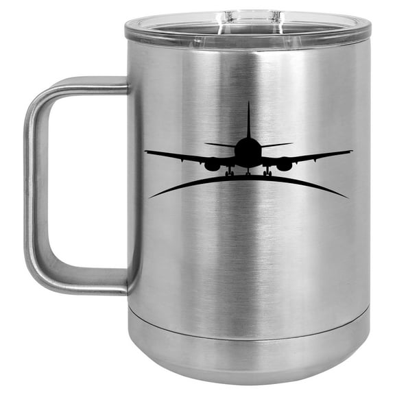 15 oz Tumbler Coffee Mug Travel Cup With Handle & Lid Vacuum Insulated Stainless Steel Airplane (Silver)