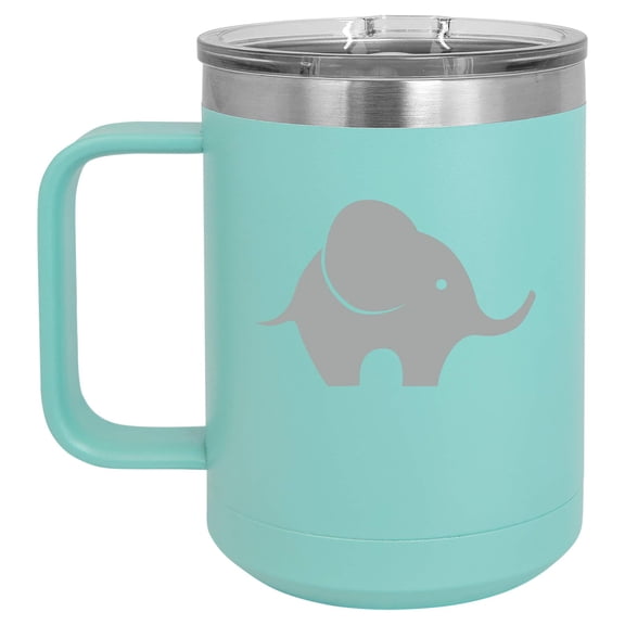 15 oz Tumbler Coffee Mug Travel Cup With Handle & Lid Vacuum Insulated Stainless Steel Baby Elephant (Teal)