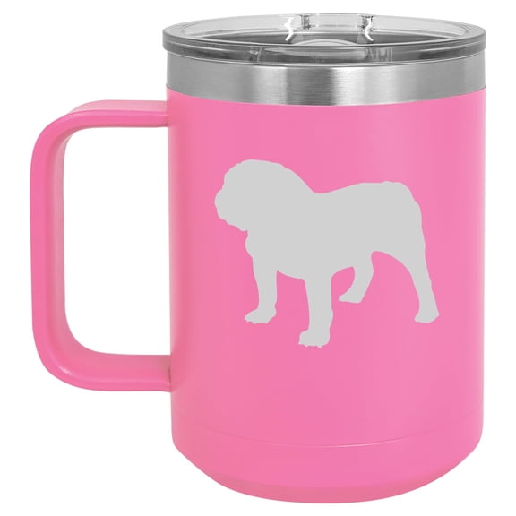 15 oz Tumbler Coffee Mug Travel Cup With Handle & Lid Vacuum Insulated Stainless Steel Bulldog (Hot Pink)