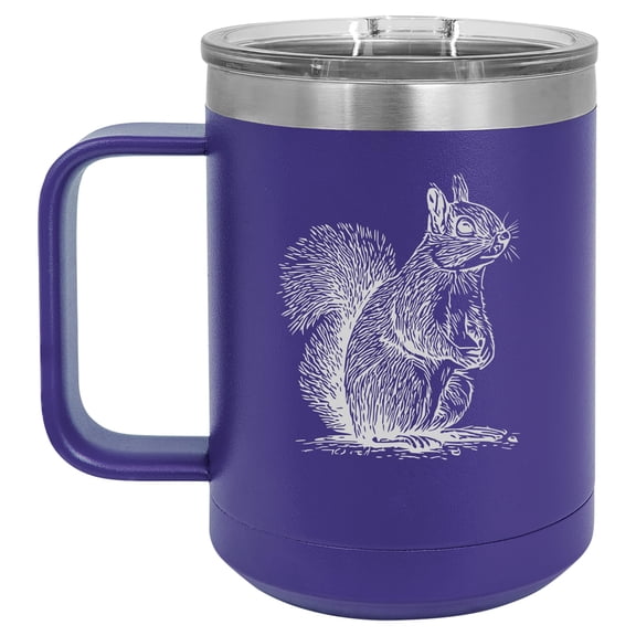 15 oz Tumbler Coffee Mug Travel Cup With Handle & Lid Vacuum Insulated Stainless Steel Curious Squirrel (Purple)