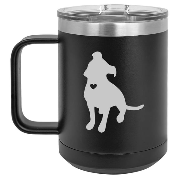 15 oz Tumbler Coffee Mug Travel Cup With Handle & Lid Vacuum Insulated Stainless Steel Cute Pitbull With Heart (Black)