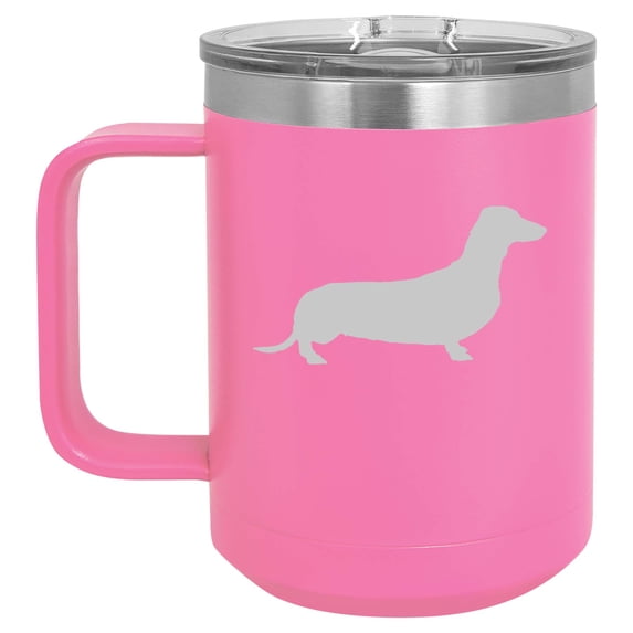 15 oz Tumbler Coffee Mug Travel Cup With Handle & Lid Vacuum Insulated Stainless Steel Dachshund (Hot Pink)