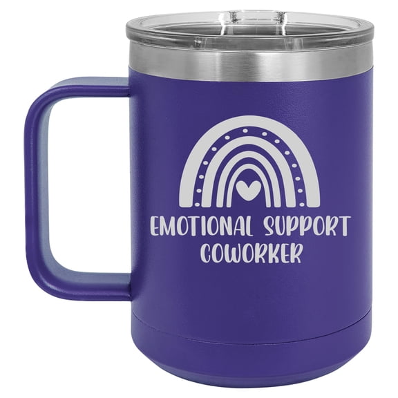15 oz Tumbler Coffee Mug Travel Cup With Handle & Lid Vacuum Insulated Stainless Steel Emotional Support Coworker Funny For Coworker (Purple)