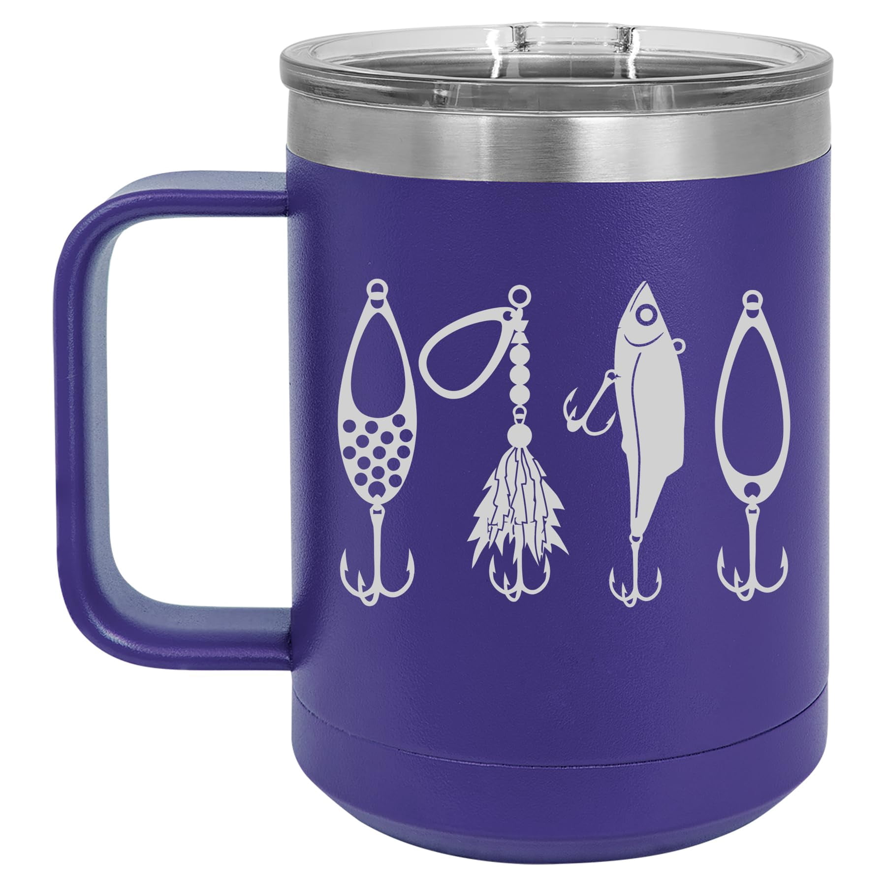 15 oz Tumbler Coffee Mug Travel Cup With Handle & Lid Vacuum Insulated  Stainless Steel Fishing Lures (Purple)