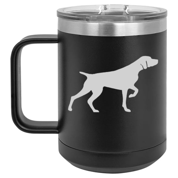 15 oz Tumbler Coffee Mug Travel Cup With Handle & Lid Vacuum Insulated Stainless Steel German Shorthaired Pointer (Black)