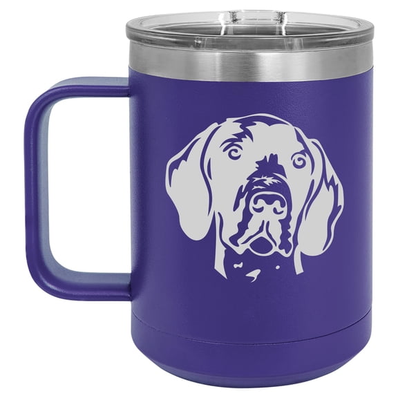 15 oz Tumbler Coffee Mug Travel Cup With Handle & Lid Vacuum Insulated Stainless Steel German Shorthaired Pointer Face (Purple)