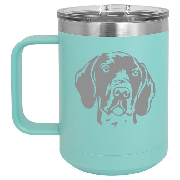 15 oz Tumbler Coffee Mug Travel Cup With Handle & Lid Vacuum Insulated Stainless Steel German Shorthaired Pointer Face (Teal)