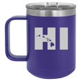 thumbnail image 1 of 15 oz Tumbler Coffee Mug Travel Cup With Handle & Lid Vacuum Insulated Stainless Steel HI Hawaiian Islands Hawaii (Purple), 1 of 1
