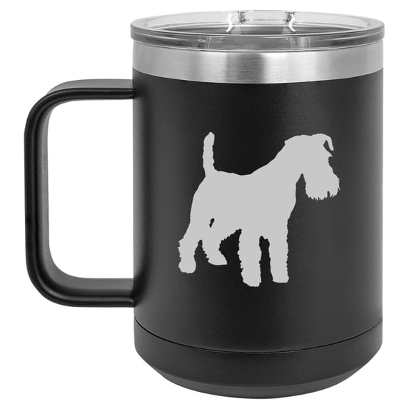 15 oz Tumbler Coffee Mug Travel Cup With Handle & Lid Vacuum Insulated Stainless Steel Miniature Schnauzer (Black)