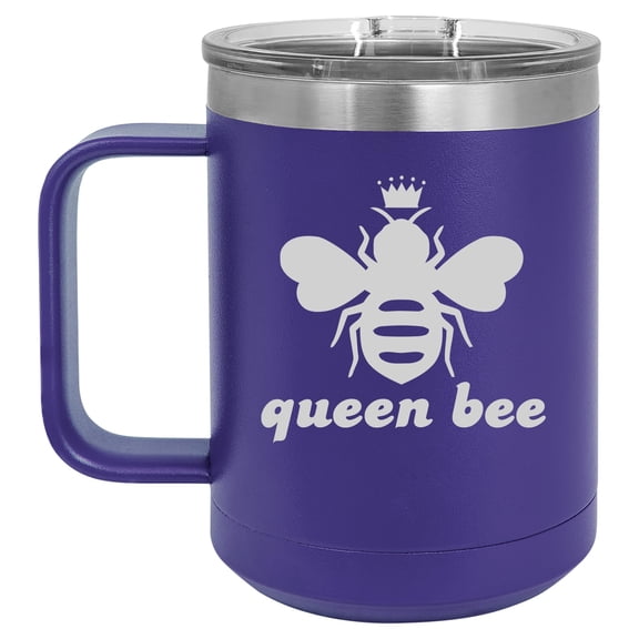 15 oz Tumbler Coffee Mug Travel Cup With Handle & Lid Vacuum Insulated Stainless Steel Queen Bee (Purple)