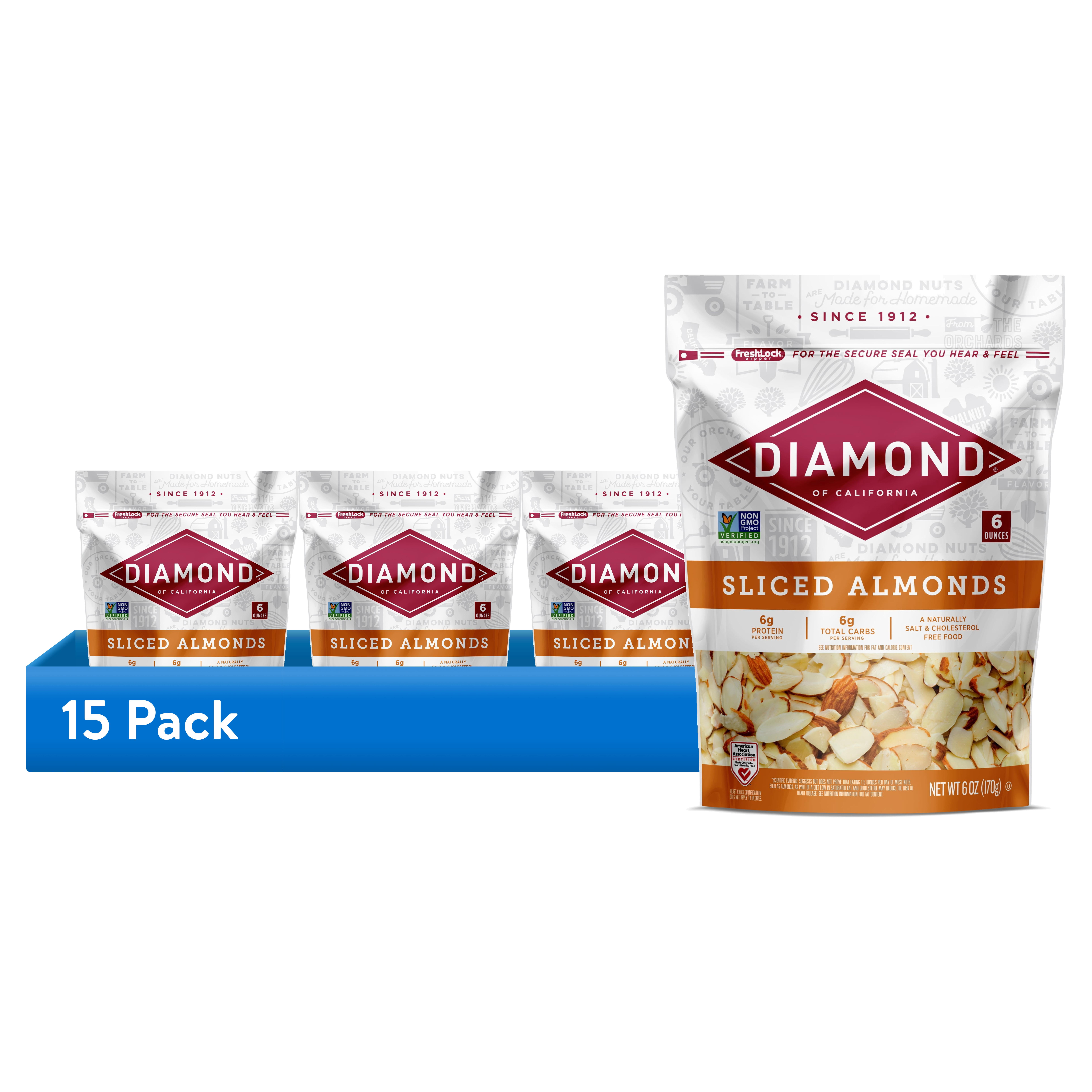 (15 pack) Diamond of California Sliced Almonds 6 oz - Gluten-Free Nut Snack