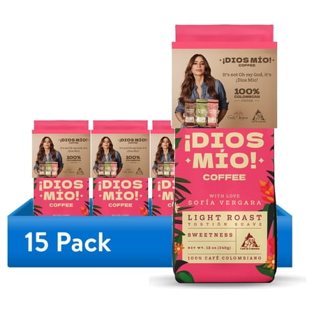 (15 pack) Dios Mio Coffee By Sofia Vergara, Premium Ground Colombian Coffee, Light Roast , 12oz, Bag