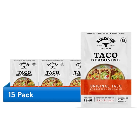 (15 pack) Kinder's Original Taco Seasoning Blend with Mild Chili, Garlic, and Lime, 0.8 oz Packet
