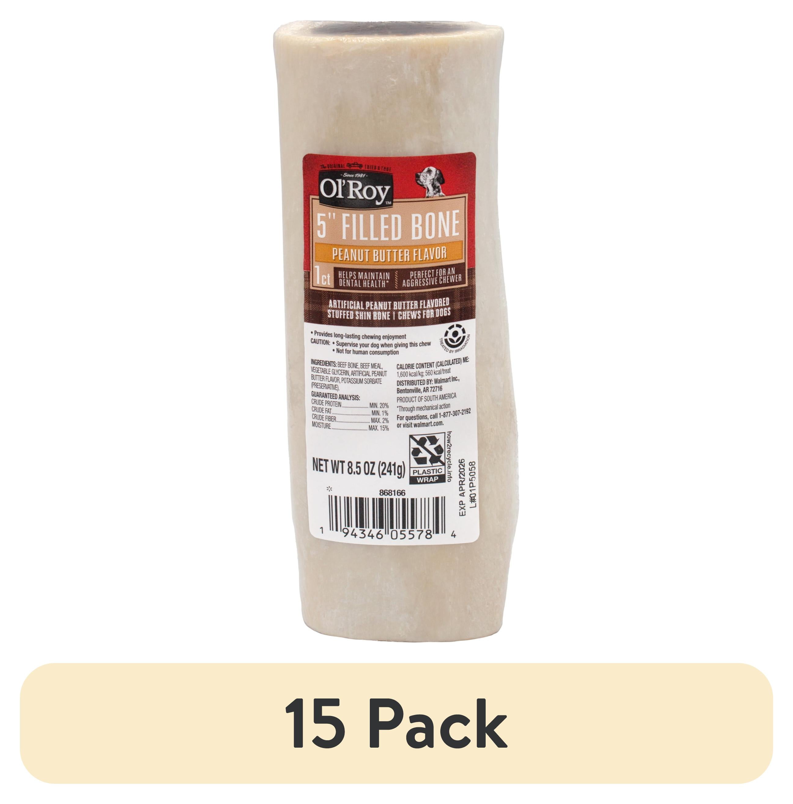 (15 pack) Ol' Roy 5" Stuffed Shin Dog Dry Chew Bone, Peanut Butter 1 Count