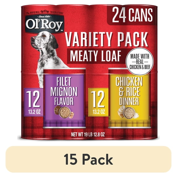(15 pack) Ol' Roy Filet Mignon Flavor and Chicken and Rice Flavor Wet Dog Food Variety Pack, 13.2 oz Cans, 24 Pack