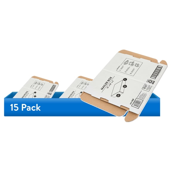 (15 pack) Pen+Gear Recycled Tuck-Top Shipping Box, 13" L x 10" W x 2"H, White, 1 Count