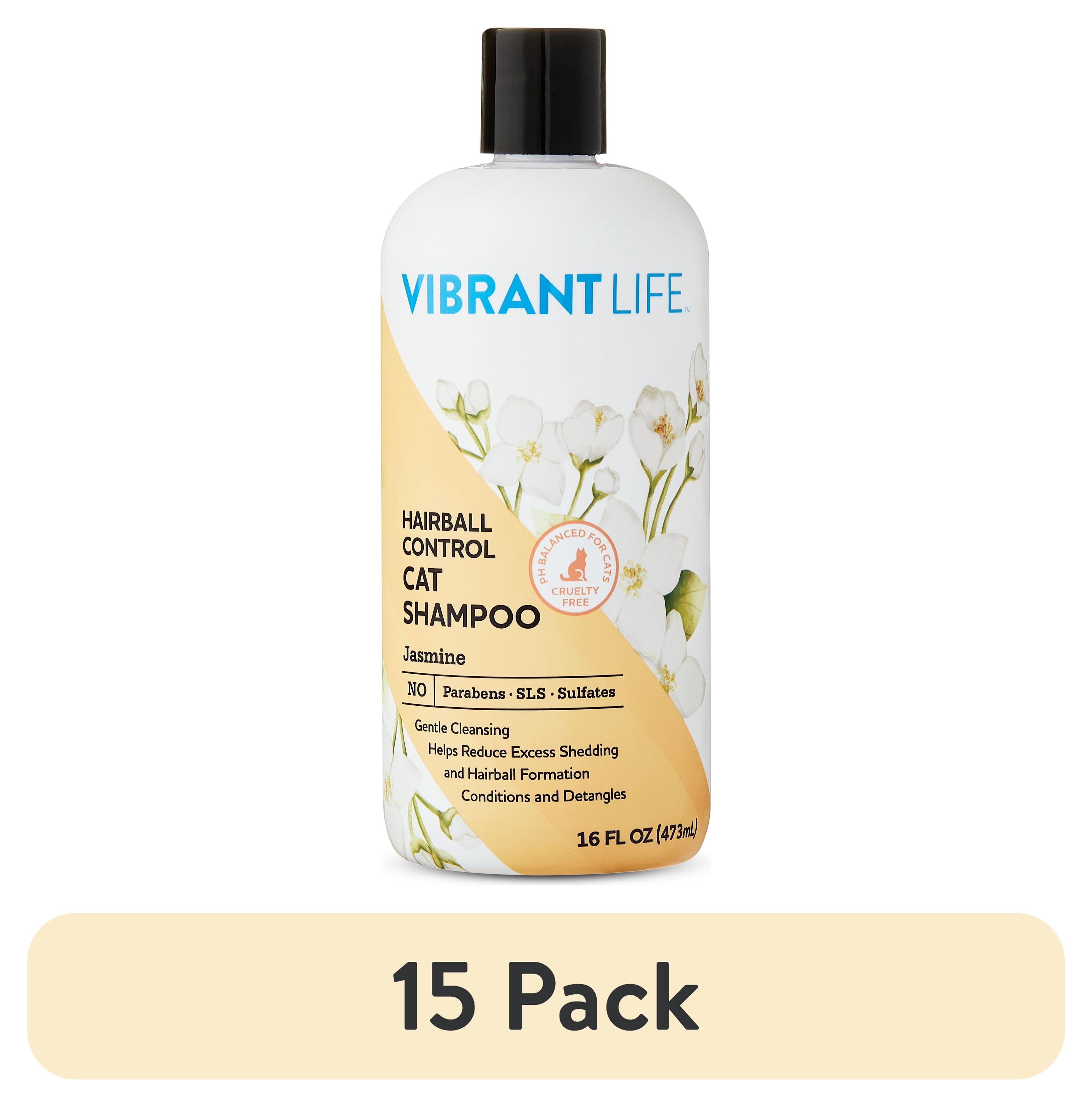 (15 pack) Vibrant Life Hairball Control Cat Shampoo, Jasmine, 16 fl oz