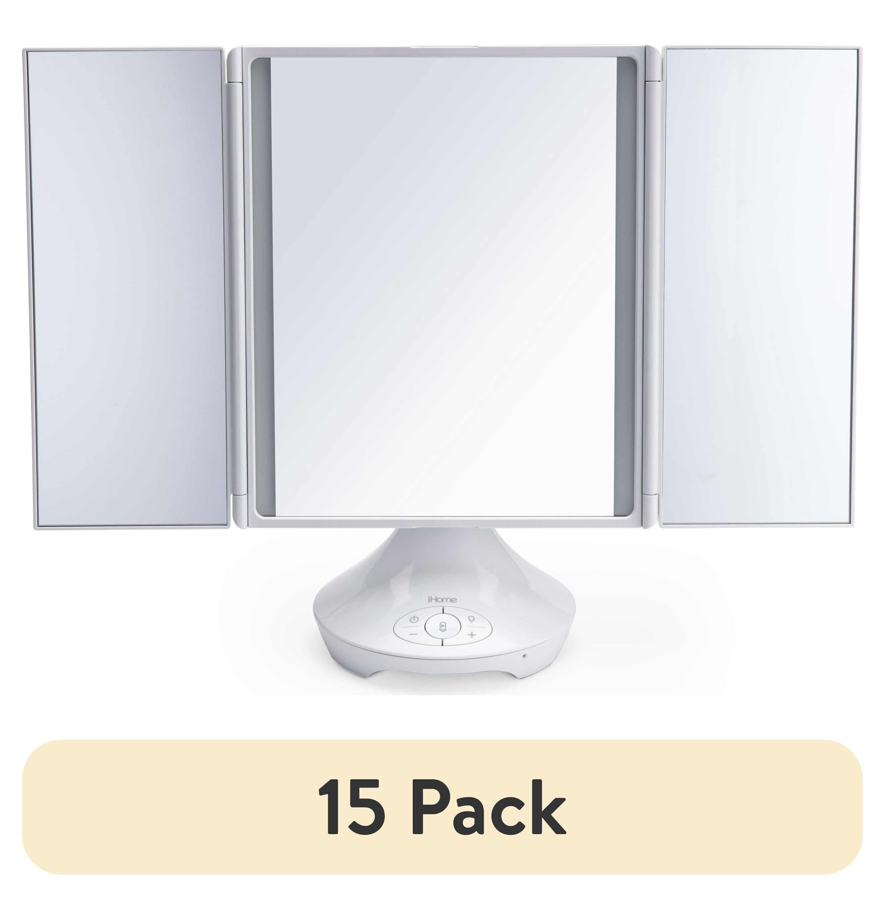 (15 pack) iHome Beauty iCVBT40 15" x 9" Trifold Tabletop Vanity Mirror with Bluetooth Speaker, White