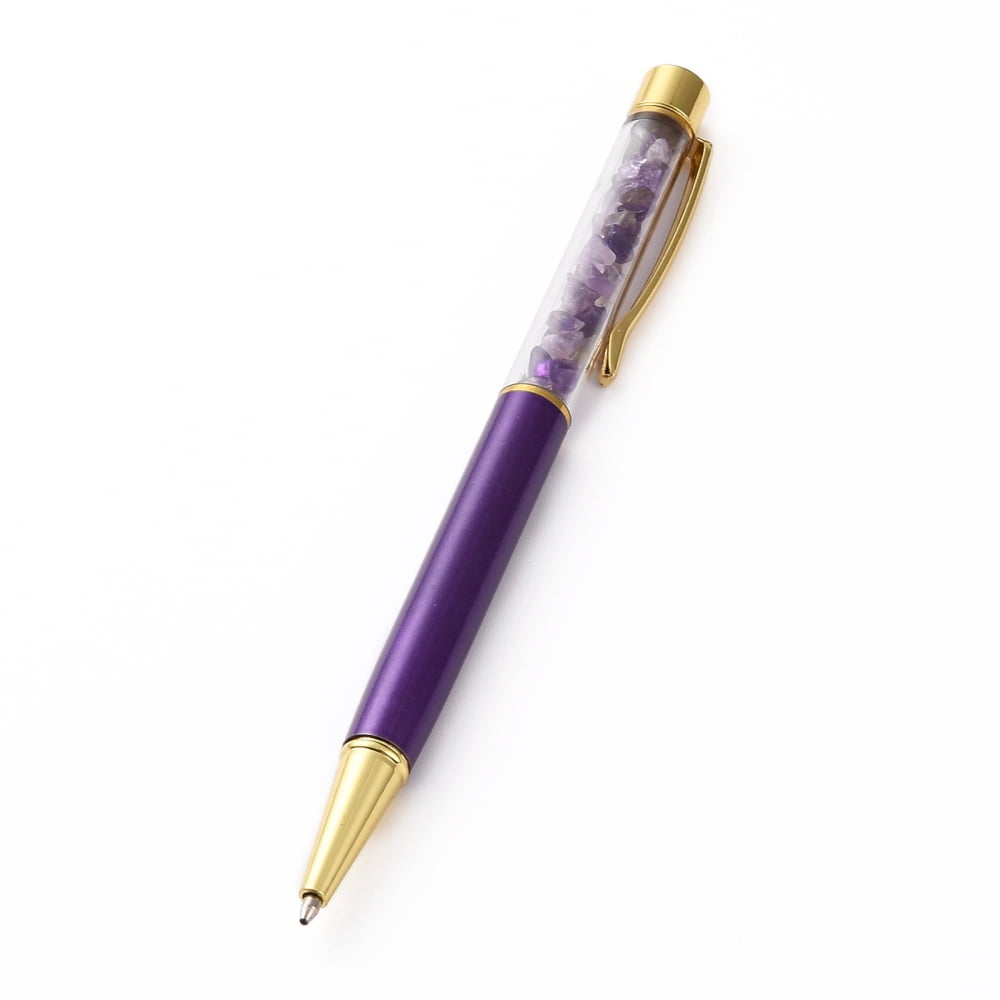 15 pc Ballpoint Pens with Natural Amethyst Chip Beads 14.1x1.3x0.95cm ...