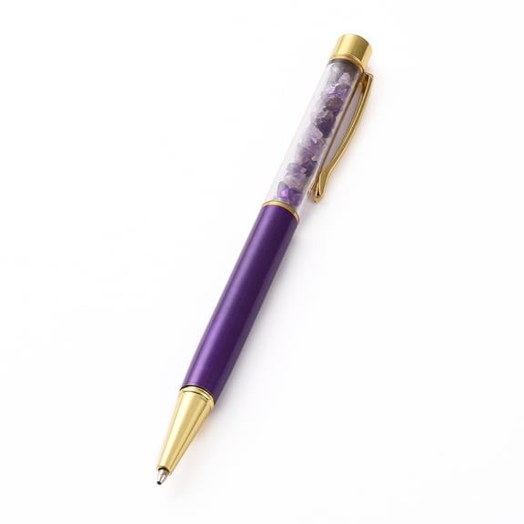 15 pc Ballpoint Pens with Natural Amethyst Chip Beads 14.1x1.3x0.95cm