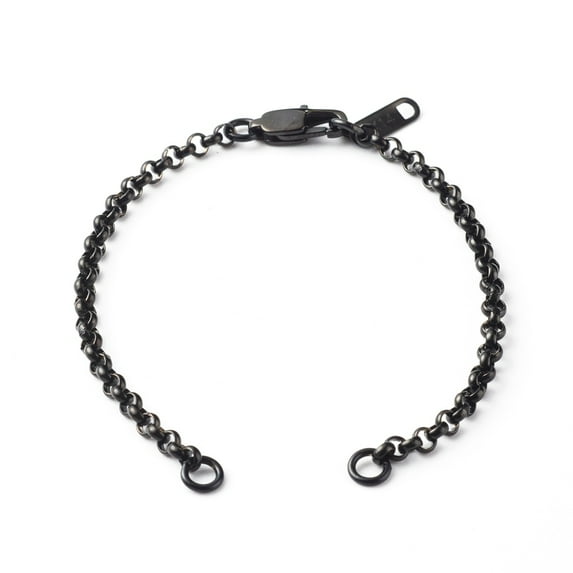 15 pc Handmade 304 Stainless Steel Chain Bracelets Making Accessories with Jump Rings Lobster Claw Clasps Chain Tabs Electrophoresis Black 6-1/2x1/8 inch(16.5x0.3cm)