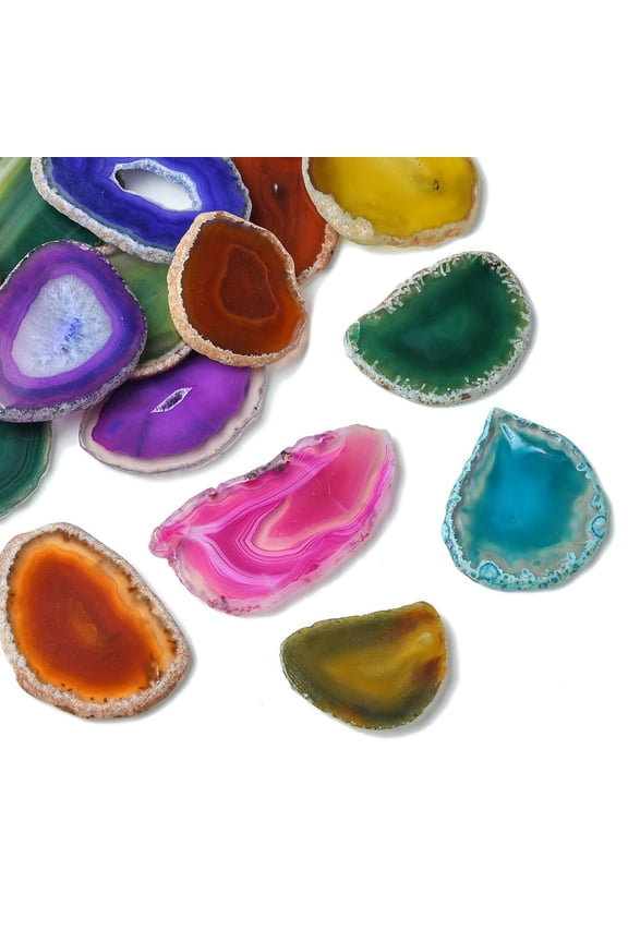 15 pc Mixed Electroplate Gemstone Natural Agate Slices for Wire Wrapped Big Pendants Making Undrilled Mixed Color 45~80x22~50x3~6mm