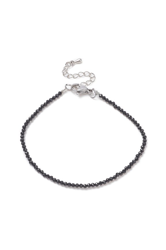 15 pc Natural Black Spinel Beaded Bracelets 7-1/4 inch(18.5cm)