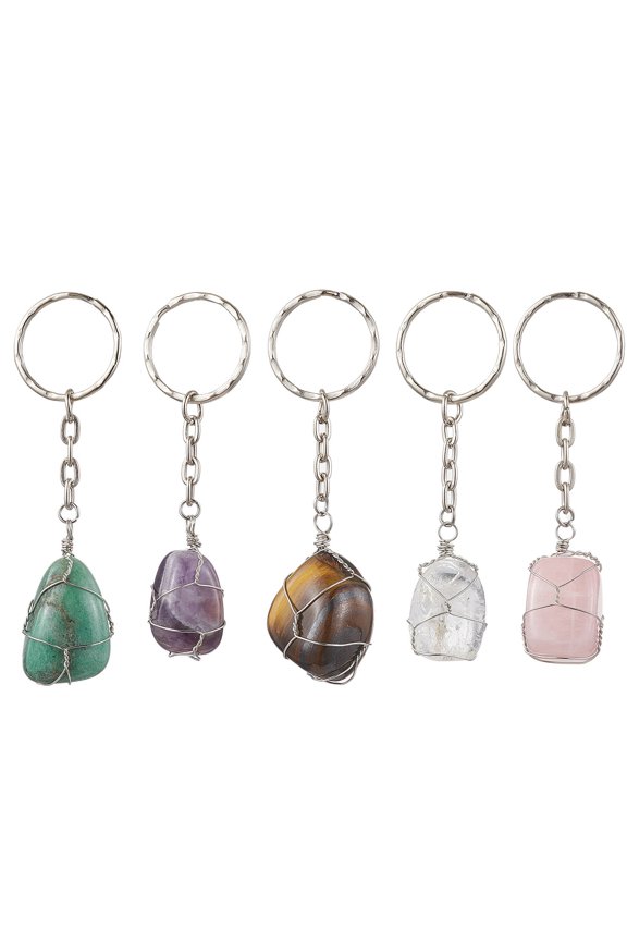 15 pc Natural Mixed Gemstone Pendant Keychain 7.9~8.7cm