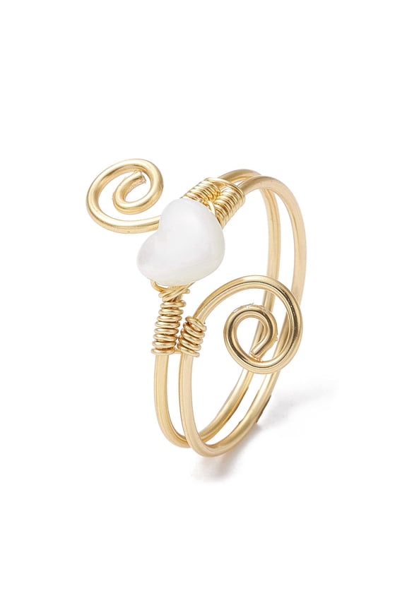 15 pc Natural Shell Cuff Ring Real 18K golden Plated Copper Wire Wrapped Vortex Finger Ring Heart Inner Diameter: 19mm