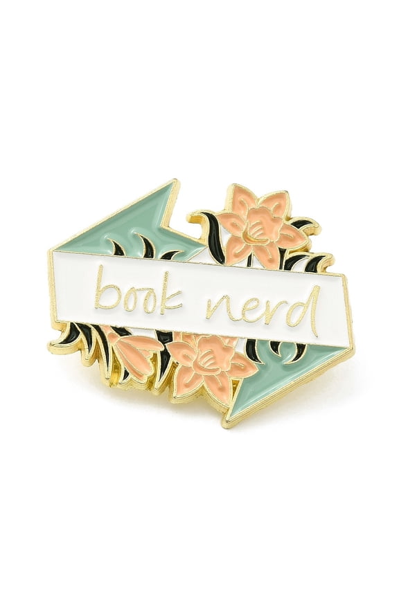 15 pc Reading Theme Zinc Alloy Enamel Pins Word Book Nerd Brooch for Backpack Clothes Flower 24x30.5x1.5mm