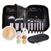 15 pc STARTER KIT w/BRUSHES & CASE WARM Neutral Shade-Most Popular Mineral Makeup Foundation Blush Bronzer Illuminating Veil Set Bare Skin Matte Powder