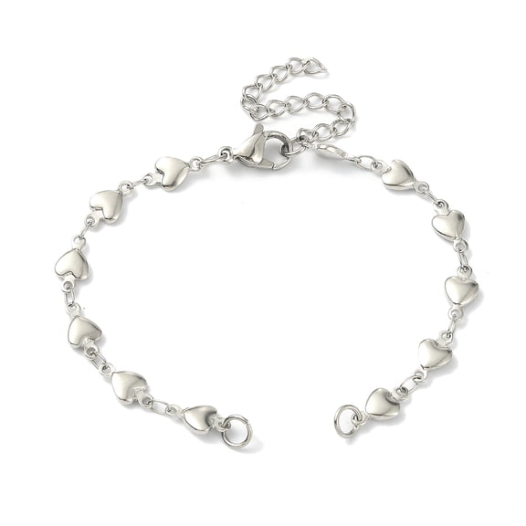 15 pc Tarnish Resistant 304 Stainless Steel Heart Link Chains for Bracelet Making with Lobster Claw Clasps Chain Extenders Stainless Steel color 6-1/4 inch(16cm) Hole: 3.5mm