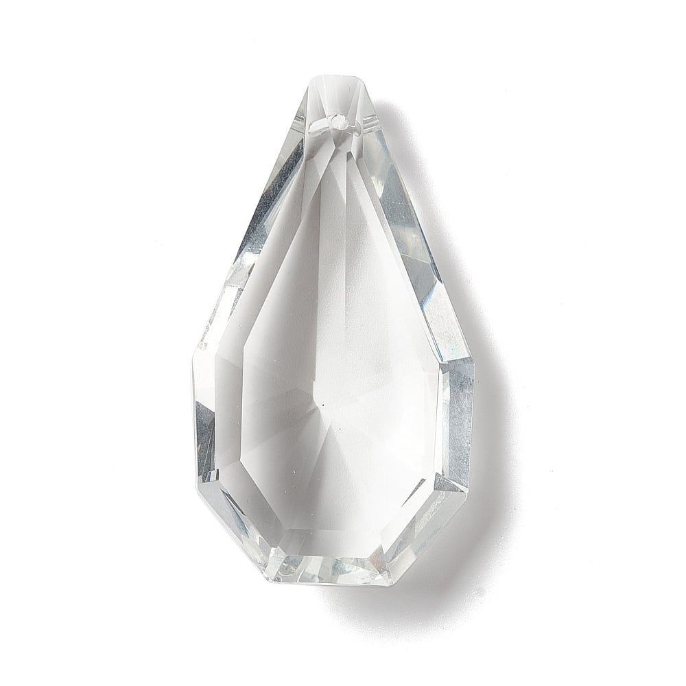 15 pc Transparent Glass Big Pendants for Chandelier Hanging Pendants Faceted Teardrop Clear 62.5x34x17.5mm Hole: 1.8mm
