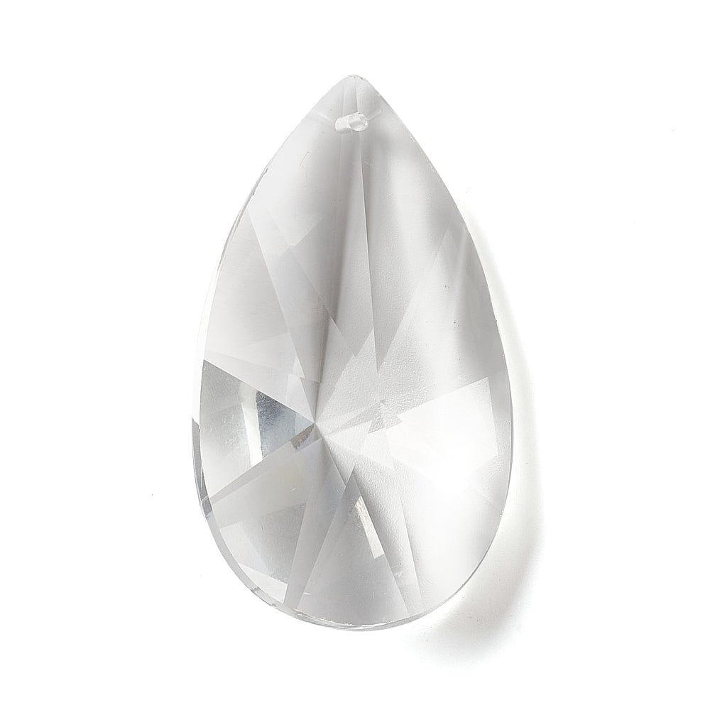 15 pc Transparent Glass Big Pendants for Chandelier Hanging Pendants Faceted Teardrop Clear 62x35.5x21mm Hole: 1.8mm