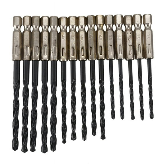 15 pcs High Speed Steel Titanium Coated Drill Bits Set 3 4 5 mm Hex Shank,1 x Drill Bits Set (15pcs)