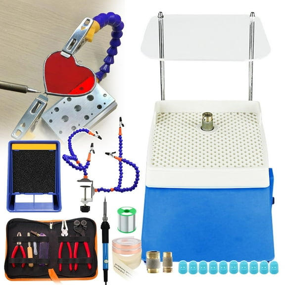 15 pcs Professional Glass Craft Starter Tool Kit with Glass Grinder/Glass Cutter Tool Kit/Soldering Iron Kit/solder exhaust fan/Solder Clamp/Consumables,Stained Glass Start-Up Set