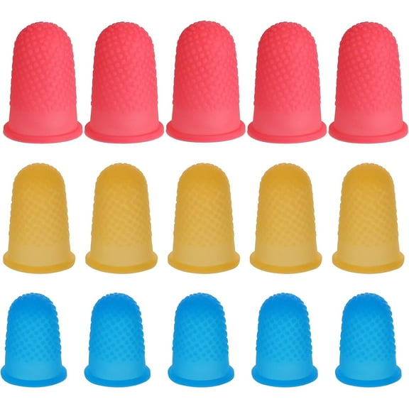 15 pcs Rubber Finger Thimbles 3 Different Colors Finger Protector Covers Reusable Finger Tip Protector Pads Grips for Paperwork Cutting Embroidery Money Counting Crafts Making