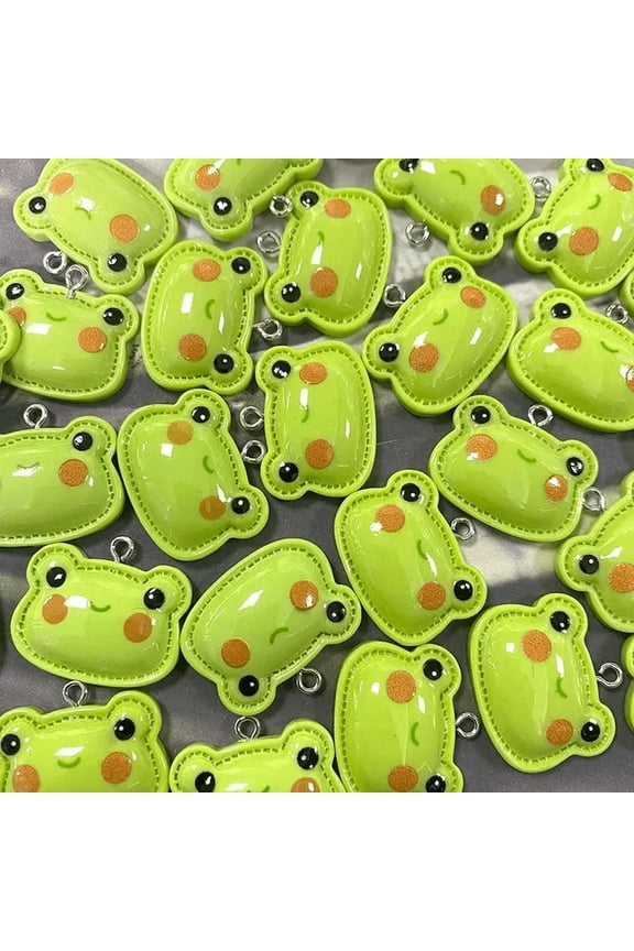 15 pcs of Cute Green Frog Face Charms for Jewelry Making, Kawaii Enamel Frog Pendants, Animal DIY Craft Supplies