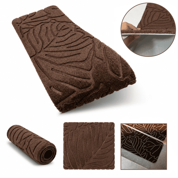 15 piece set of adhesive free self-adhesive stair treads, wooden step anti slip carpet mats, ceramic tile anti slip embossed carpets, and indoor homemade peel off stair handrails (dark brown)