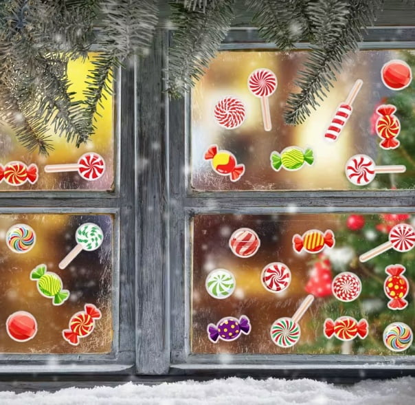 15 pieces of thick Christmas candy stickers/birthday window decals/decorative stickers, party supplies