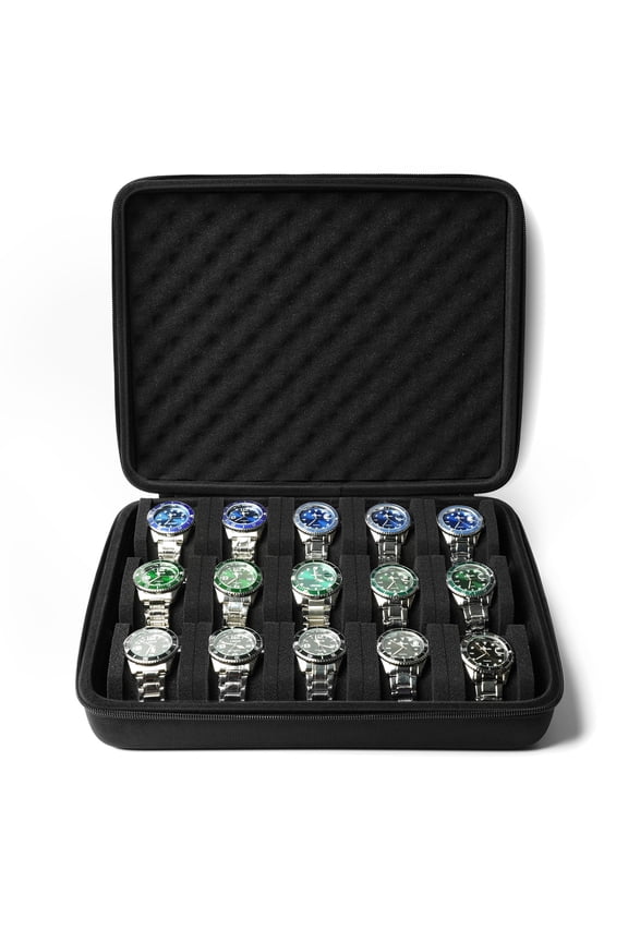 15 slots watch box, watch travel case, hard watch storage display organizer