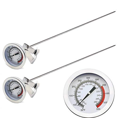 15 turkey fryer thermometer with pot clip (2 Pack),2" dial candy thermometer with stainless steel clip,oil thermometerr for frying,turkey thermometor deep fryer for cooking tall pots,beef,meat