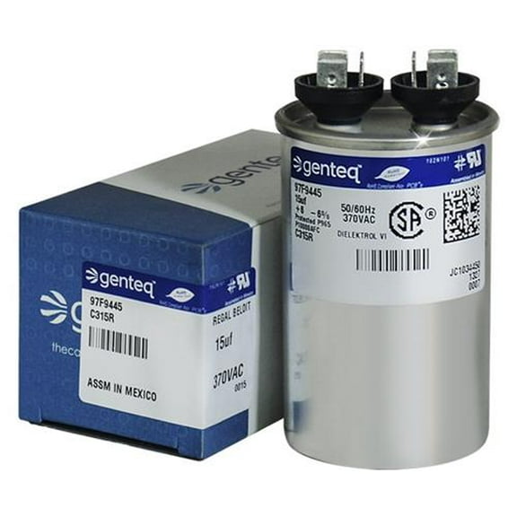 15 uF MFD x 370 VAC Round Genteq / GE Industrial Replacement Capacitor # C315R / 97F9445