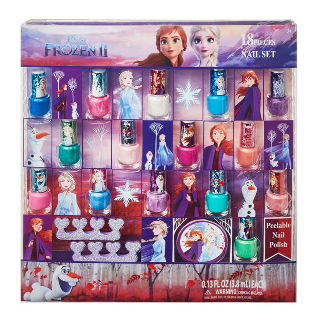 ($15 value) Disney Frozen II Nail Polish Gift Set Sparkle, Peel-Off, 18 pc