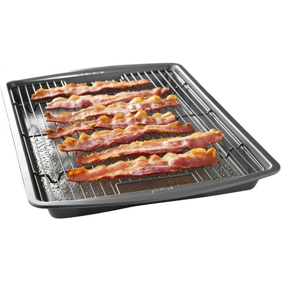 15 x 10.5 Nonstick Carbon Steel Baking Pan & Raised Wire Rack Pizza Crisper, Crispy Bacon, Multipurpose Cooking Sheet Pan, Cooling Rack, Kitchen Cookware Set, Dishwasher Safe