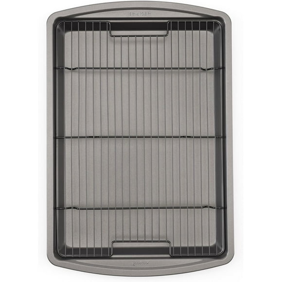 15 x 10.5 Nonstick Carbon Steel Baking Pan & Raised Wire Rack Pizza Crisper, Crispy Bacon, Multipurpose Cooking Sheet Pan, Cooling Rack, Kitchen Cookware Set, Dishwasher Safe